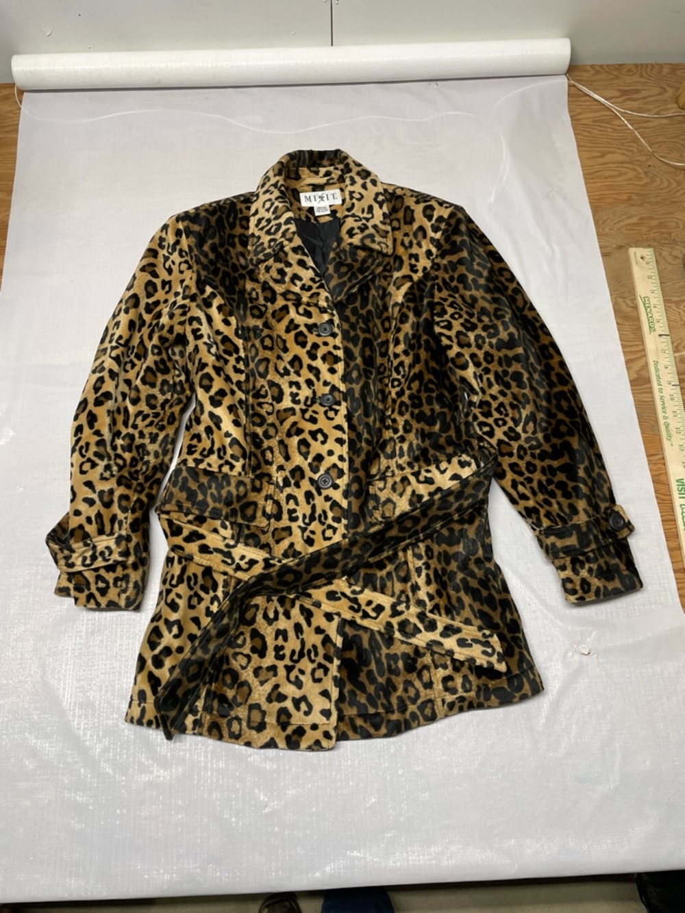 Mixit Leopard-Print Trench Coat in Tan and Black Sz: Medium